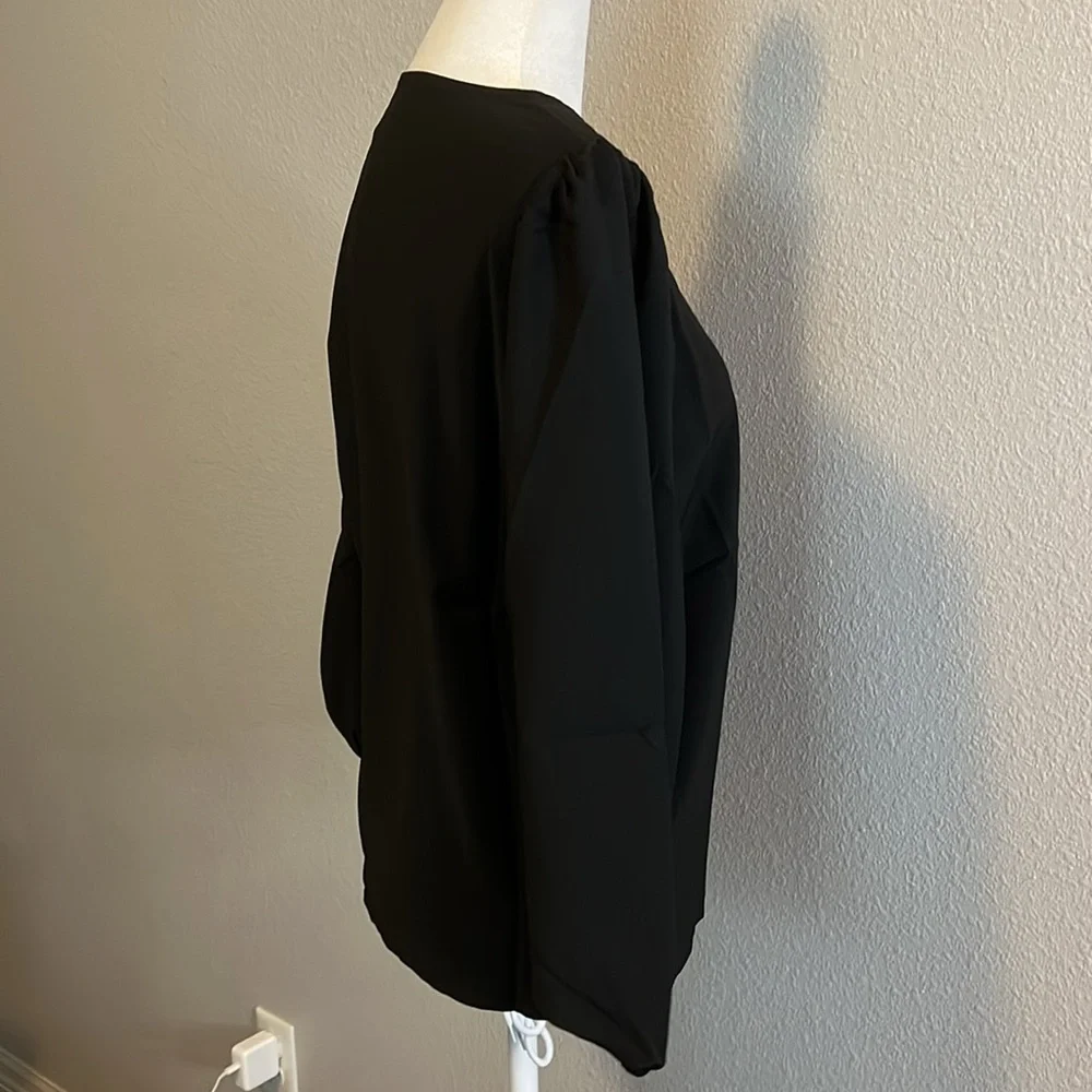 JCrew Puff Sleeve Satin Back Crepe Blouse Black Size XS Petite NWT